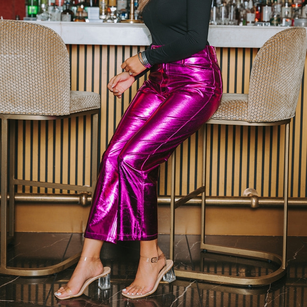 Buddy Love Metallic Magenta Cropped Wide-Leg Pants